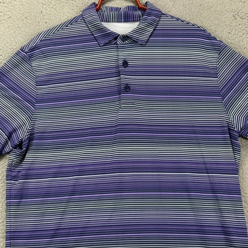 Ibkul Shirt Polo Mens Large Purple Black Striped Rugby Short Sleeve Nylon Blend